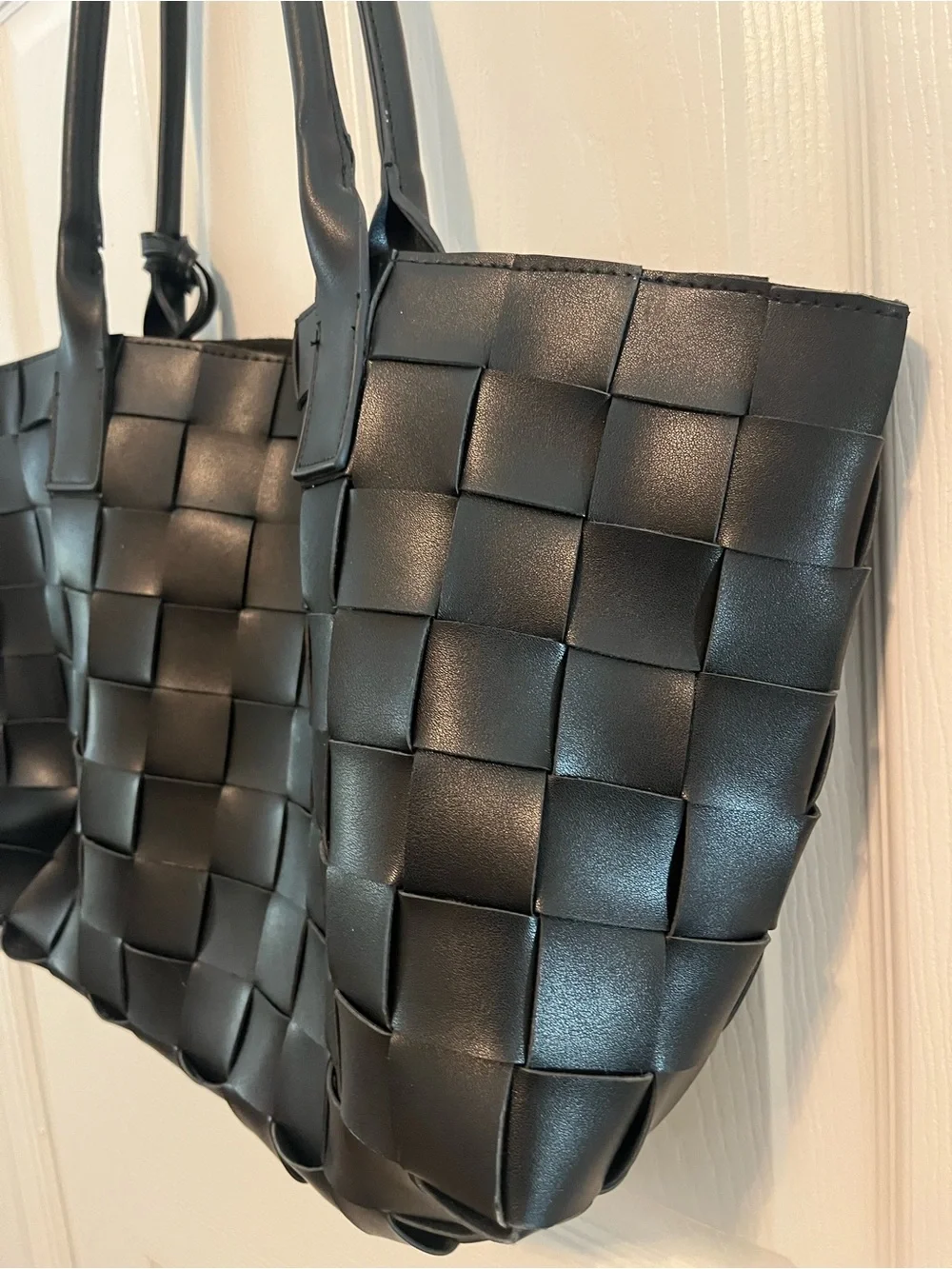 Steve Madden Black Woven Oversized Tote Quiet Luxury Bag NWOT